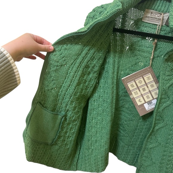 Aran Sweater Market Fisherman Merino Wool Cable Knit Zip Cardigan Green M NWT - Picture 12 of 14